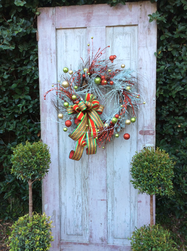 Christmas Flocked Red and Green Ball Wreath