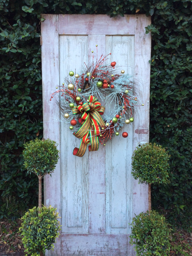 Christmas Flocked Red and Green Ball Wreath