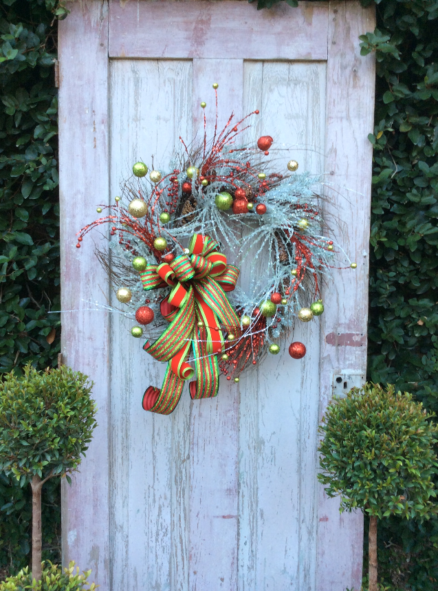 Christmas Flocked Red and Green Ball Wreath